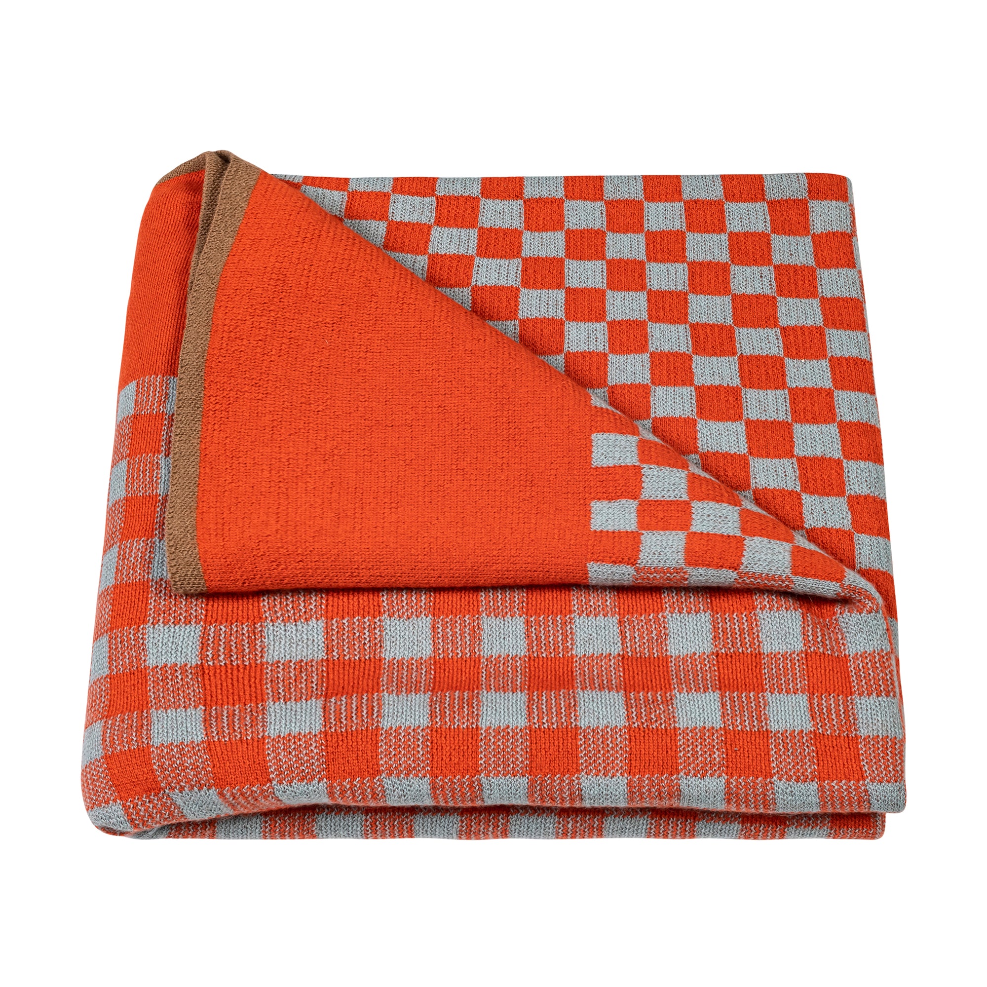 Paris West x A Decker Design — Checker-Gingham Throw in Cloud / Tangelo