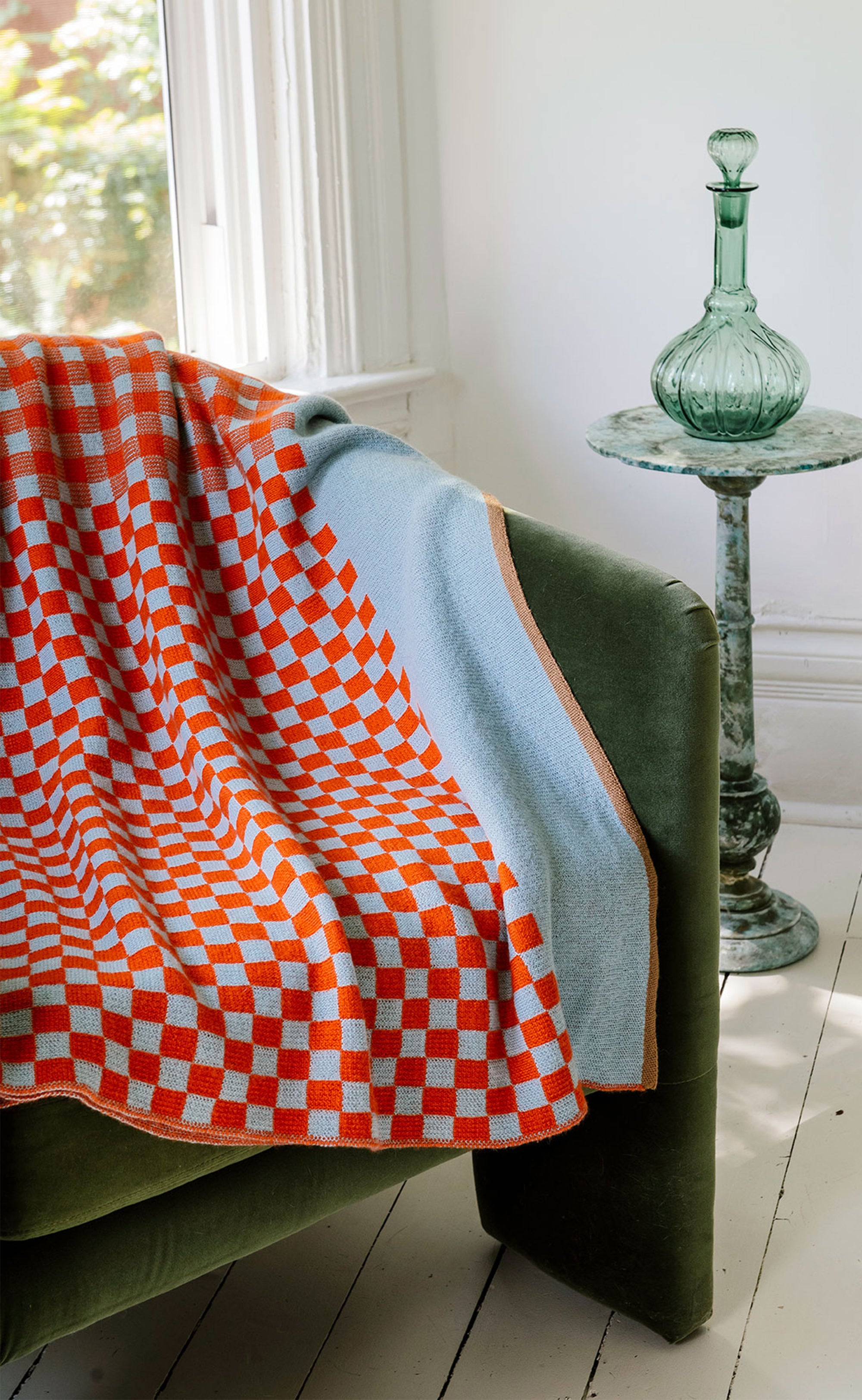 Paris West x A Decker Design — Checker-Gingham Throw in Cloud / Tangelo
