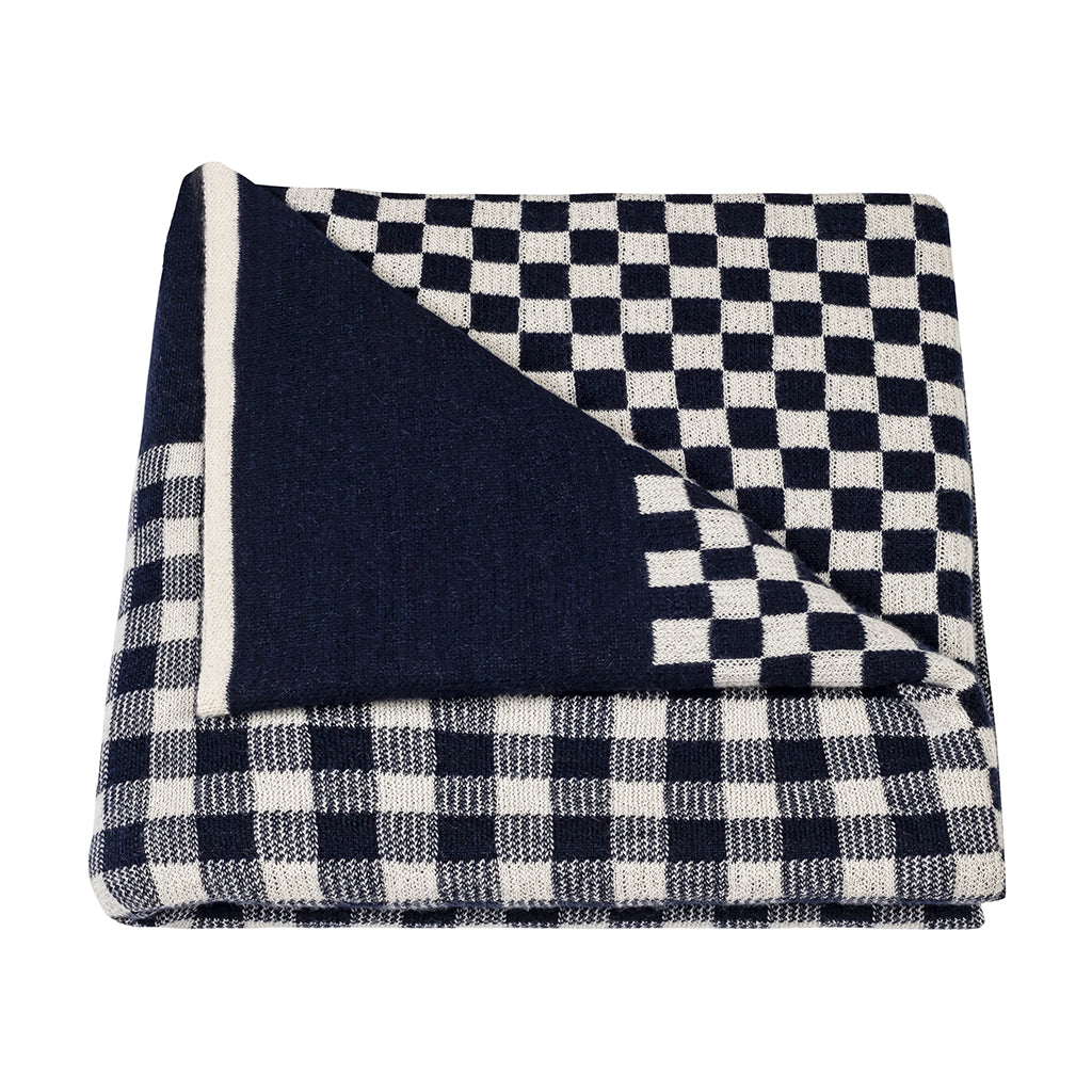 Checker-Gingham Throw in Navy / Ivory