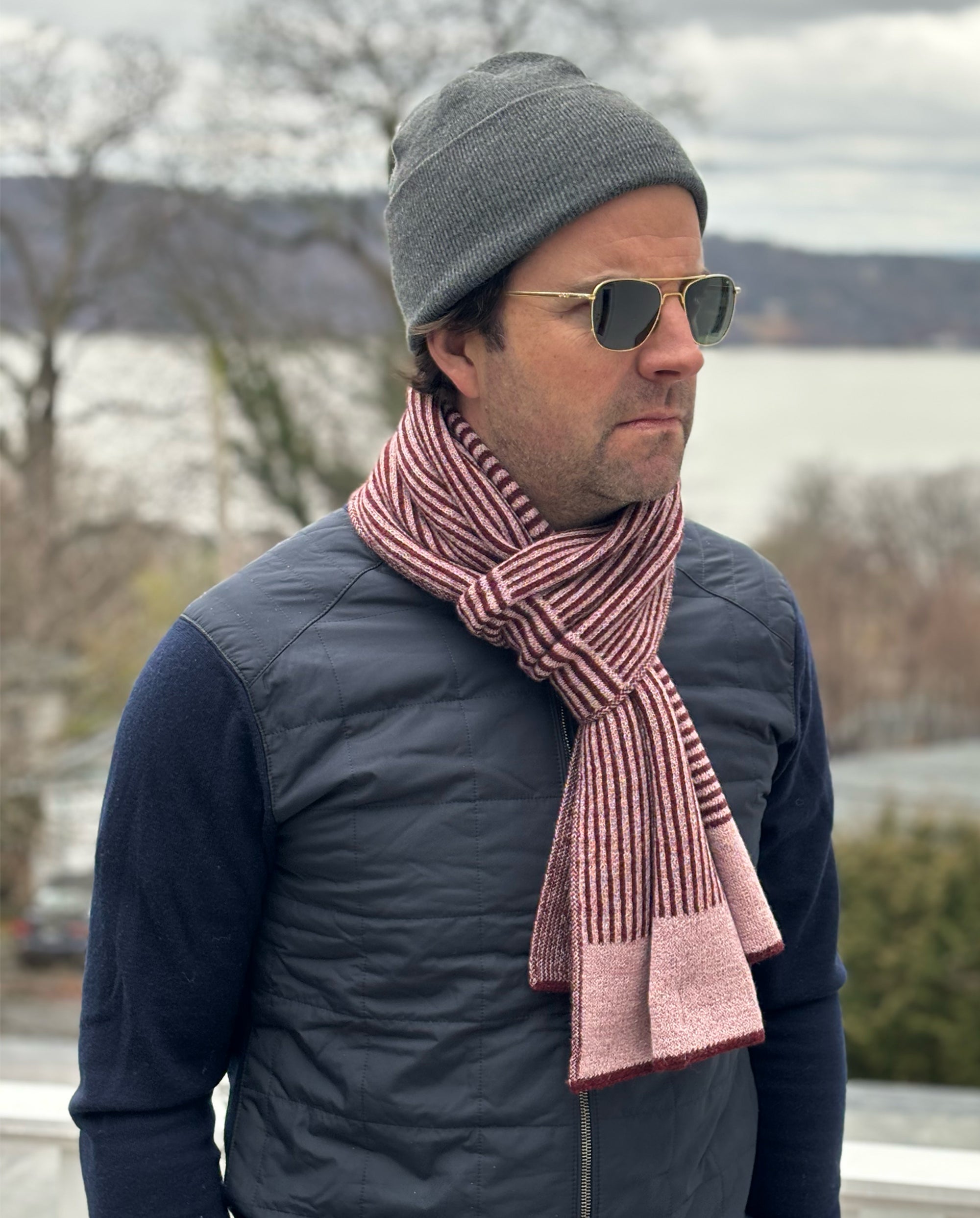 Shift Stripe Scarf in Burgundy/Lilac