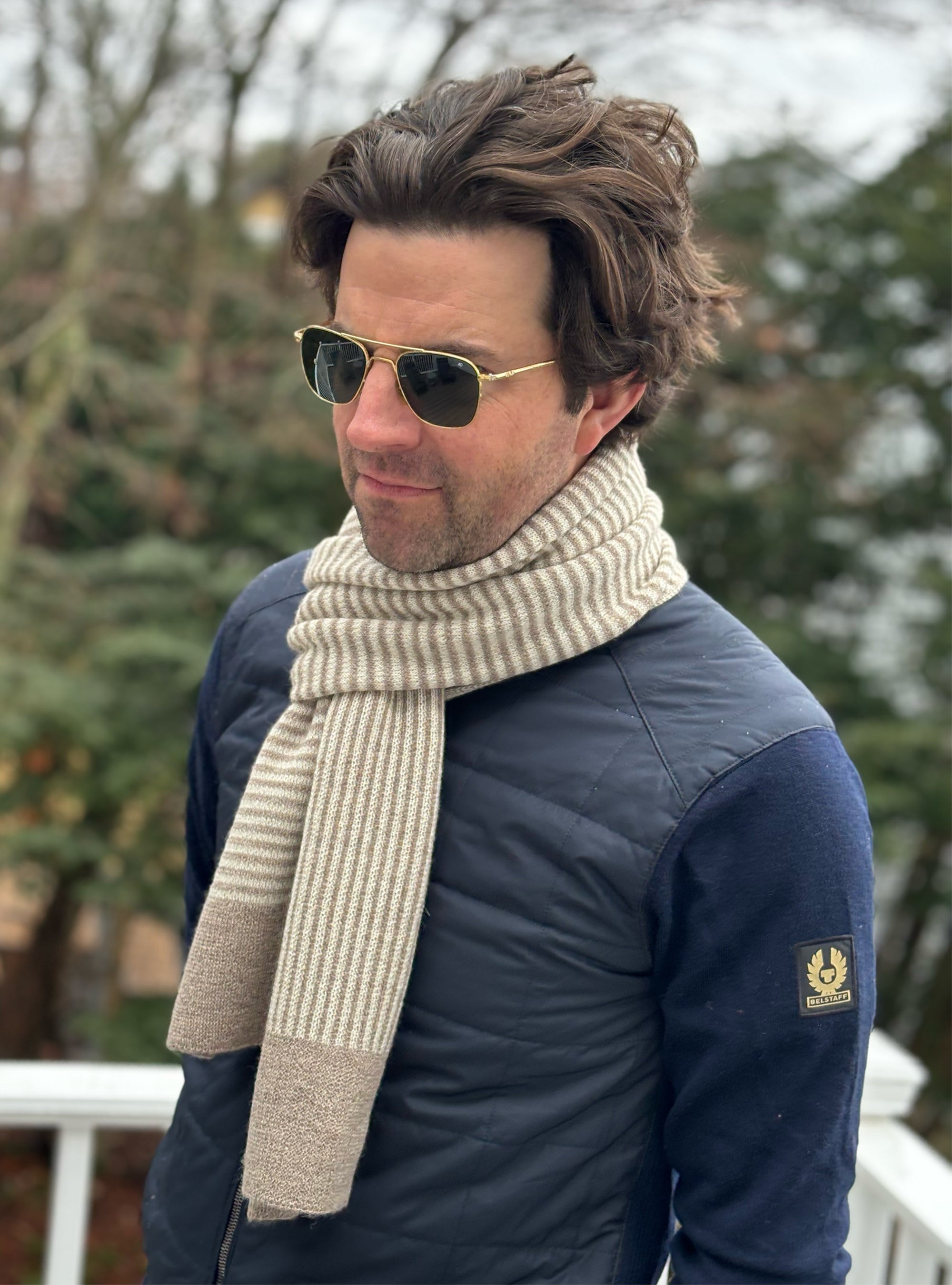 Shift Stripe Scarf in Oatmeal/Ivory