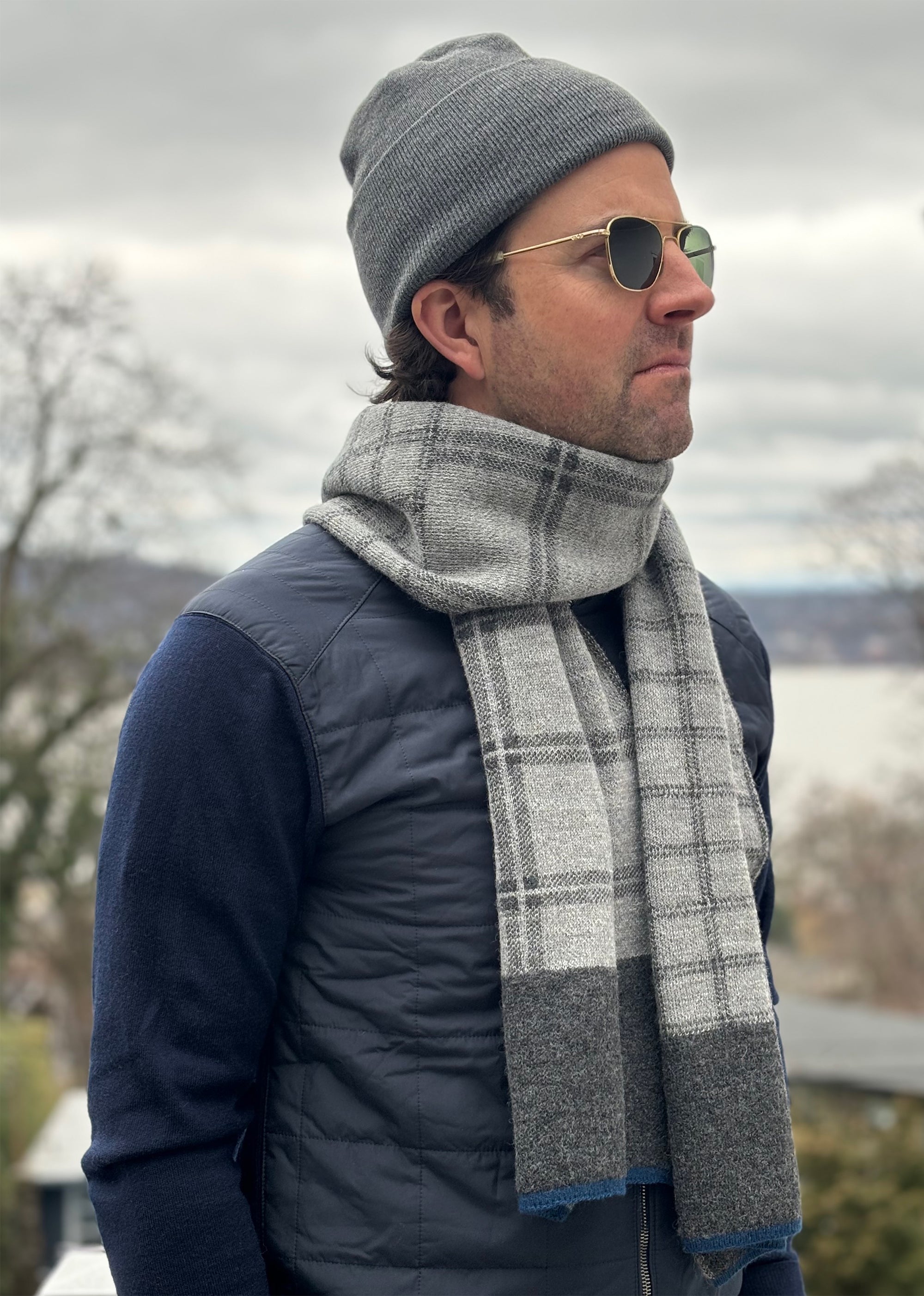 Windowpane Scarf in Charcoal/Light Gray