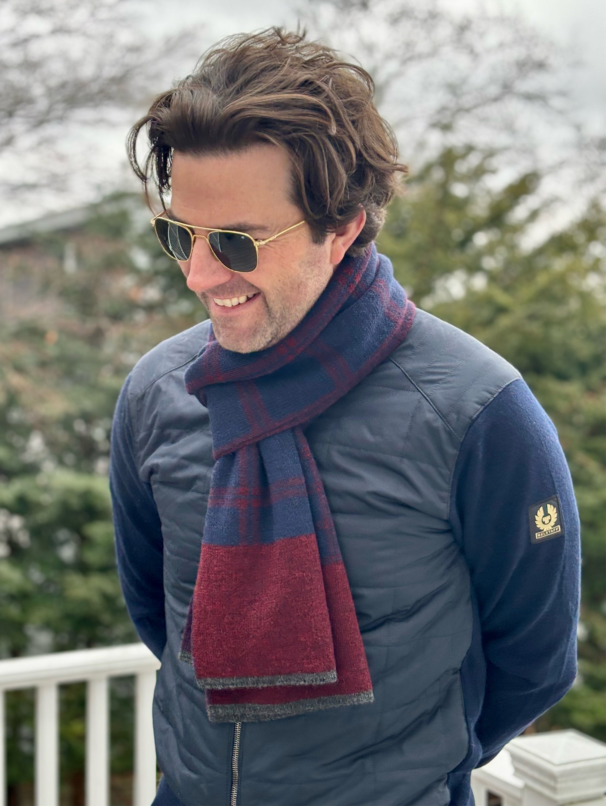 Windowpane Scarf in Burgundy/Navy