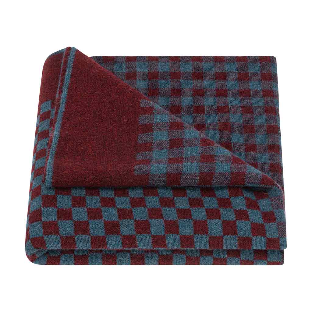 Checker-Gingham Throw in Teal / Burgundy