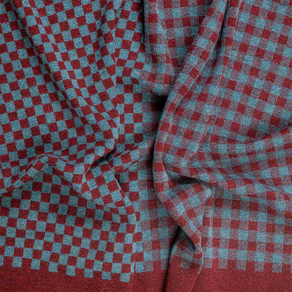 Checker-Gingham Throw in Teal / Burgundy