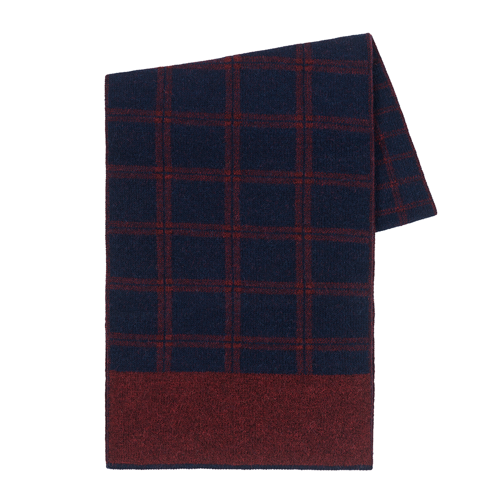 Windowpane Scarf in Burgundy/Navy