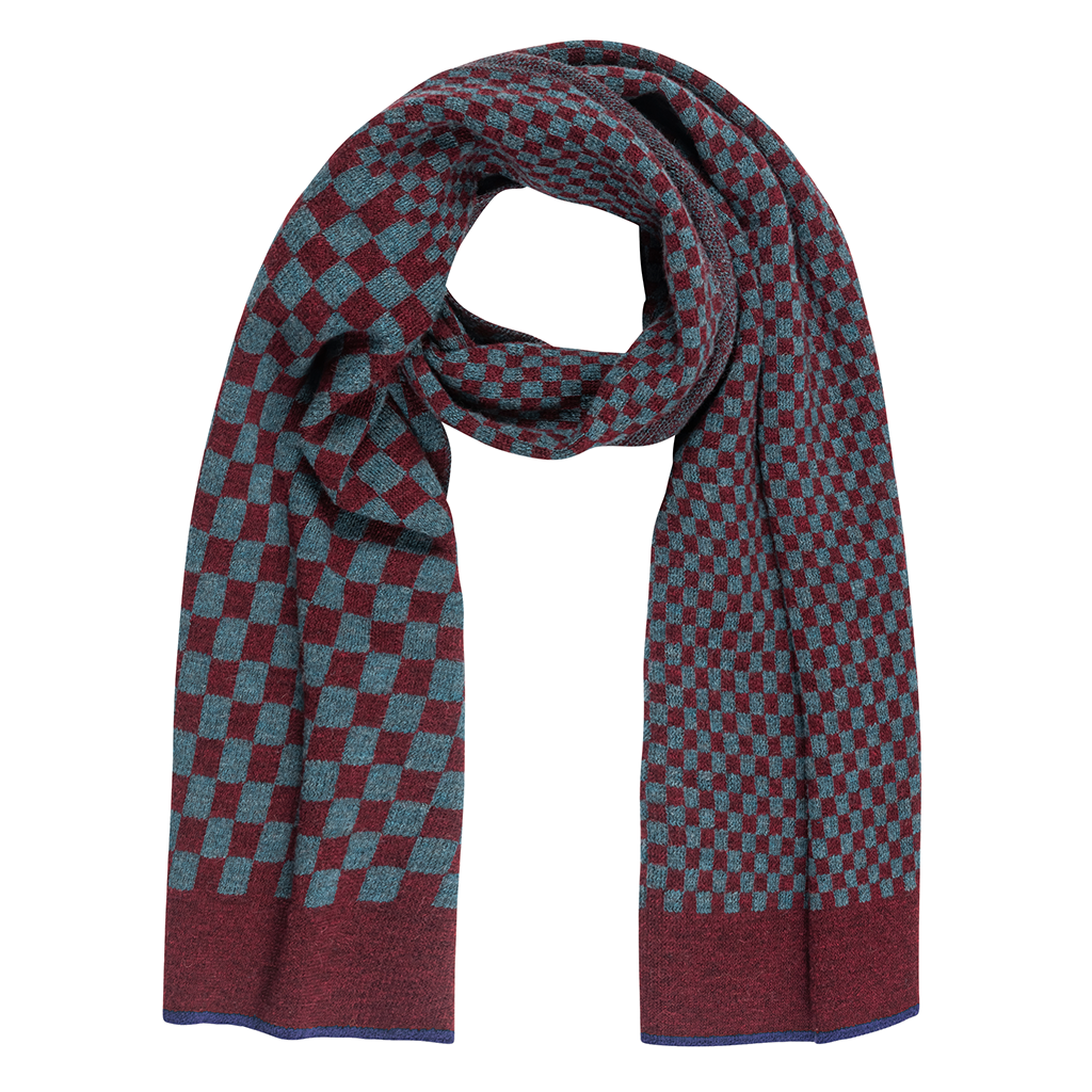 Checker Scarf in Burgundy/Teal
